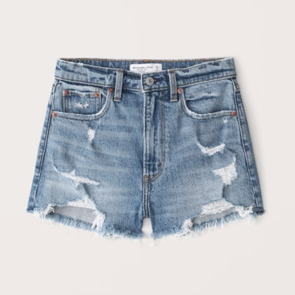 Abercrombie & Fitch High Rise Mom Shorts Size 28 Distressed Denim Shorts